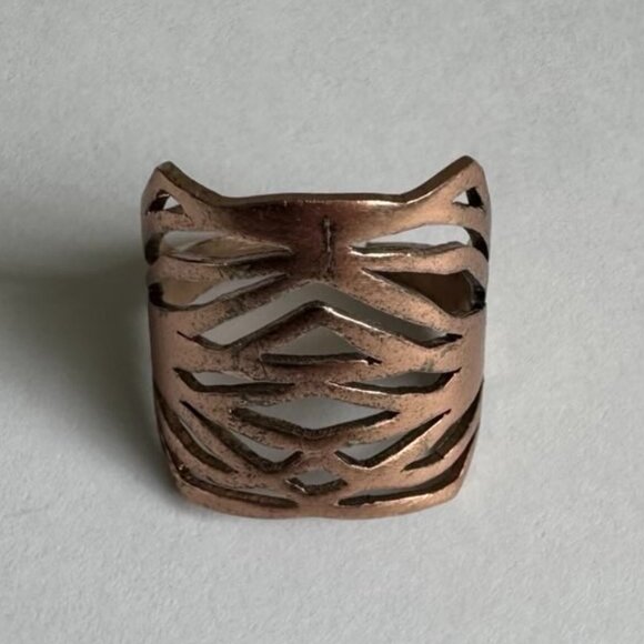 Y2K Boho Rose Gold-Tone Adjustable Statement Ring – Cutout Wide Band - Picture 2 of 16